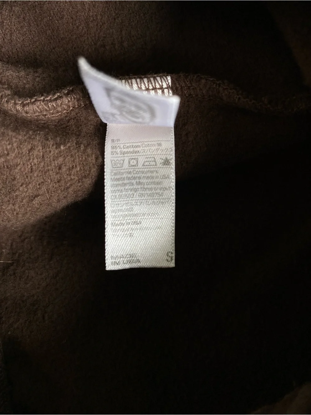 Los Angeles Apparel Brown Cotton-Spandex Fleece Lined Leggings S